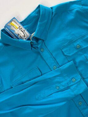 NWT REEL LEGENDS Long Sleeve Button Down Shirt XL Caribbean Sea Blue New